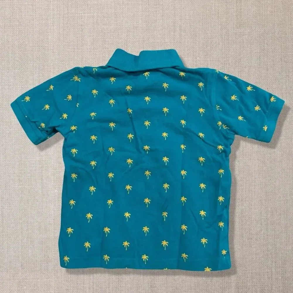 RuggedButts Boys 3T Palm Tree Polo Shirt Teal Tropical Pocket